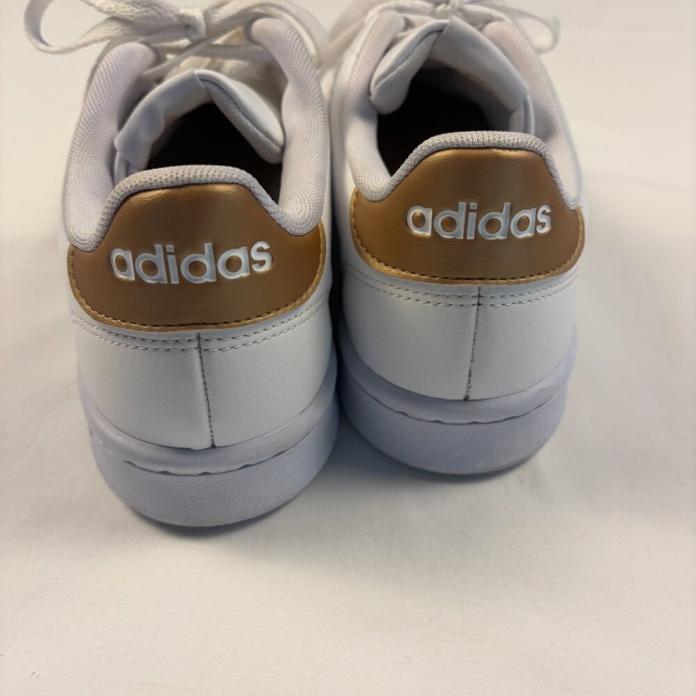 Adidas Advantage White & Gold Leather Tennis Shoes for Women Size 10 - Picture 3 of 6